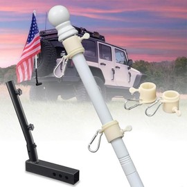 Heavy Duty Truck Flag Pole Kit with Trailer Hitch Mount - Tangle-Free Design, Windproof Flagpole Holder with Extra Long Sleeve for Trucks, Pickups, and Jeeps:_White _6FT