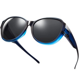 Br'Guras Polarized Oversized Fit over Sunglasses Wear over Glasses for Women Men Driving Riding (Gradient dark blue, Black)