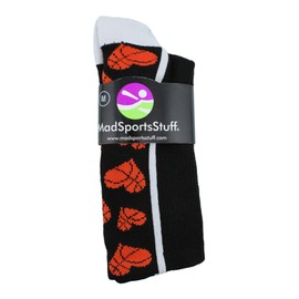 MadSportsStuff Crazy Basketball Hearts Crew Socks (Black/Orange, Large)