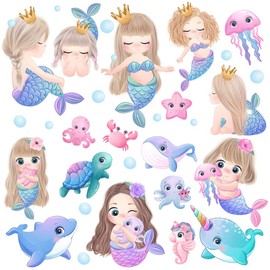 BuerHomie Wall Sticker for Children's Room, Girls, Mermaids and Sea Creatures, Wall Sticker, Wall Decoration for Baby Room