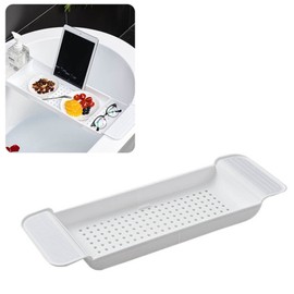 Expandable Plastic Bathtub Tray for Bath, Stable Placement, Draining Design, Practical and Convenient, for Bathroom Use (White)