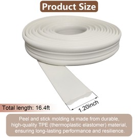 1 PCS Peel and Stick Wall Molding 16.4 Ft x 1.2" Chair Rail Moulding for Walls Adhesive Flexible Molding Trim for Home Decoration and Wall Protection