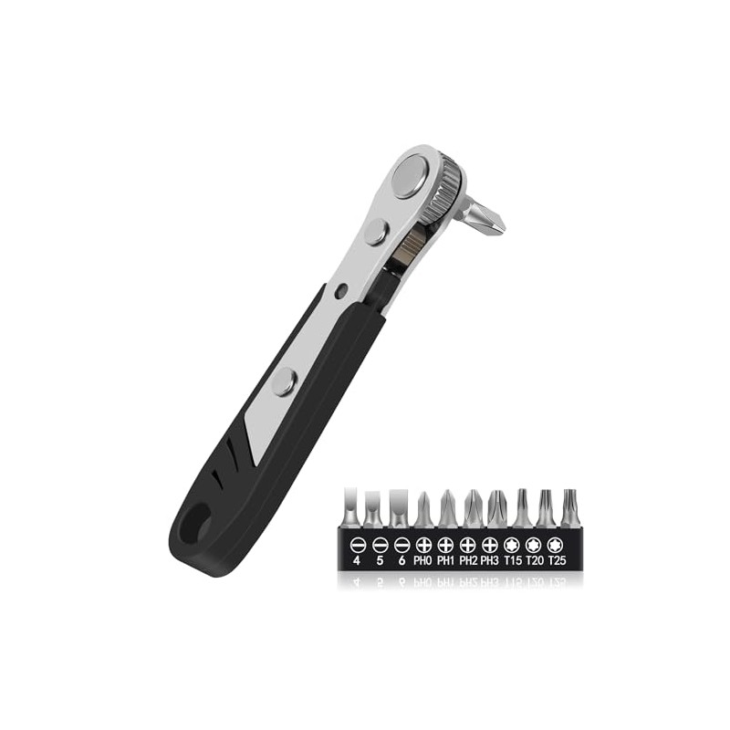 10-In-1 Angled Ratchet Screwdriver Set，90 Degree Right Angle, Angled and