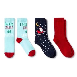 Christmas Santa & Unicorn Crew Socks Red/Navy Girls' 3pk (Small 5-8)