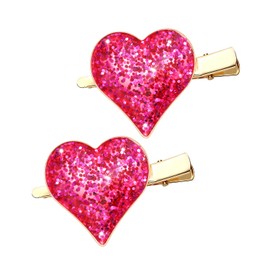 Heart Hair Clips Large Valentine's Day Glitter Heart Alligator Metal Clip Red & Pink Heart Shape Duckbill Hairpins Sweet Love Heart Hair Barrettes for Women Girls Hair Styling Accessory