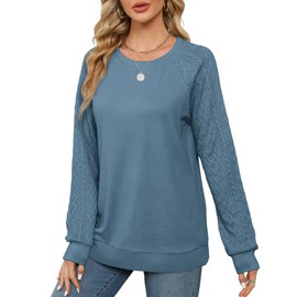 Tops for Women 2023 Trendy Sweatshirts Soft Long Sleeve Tee Shirts Loose Fit Blue S