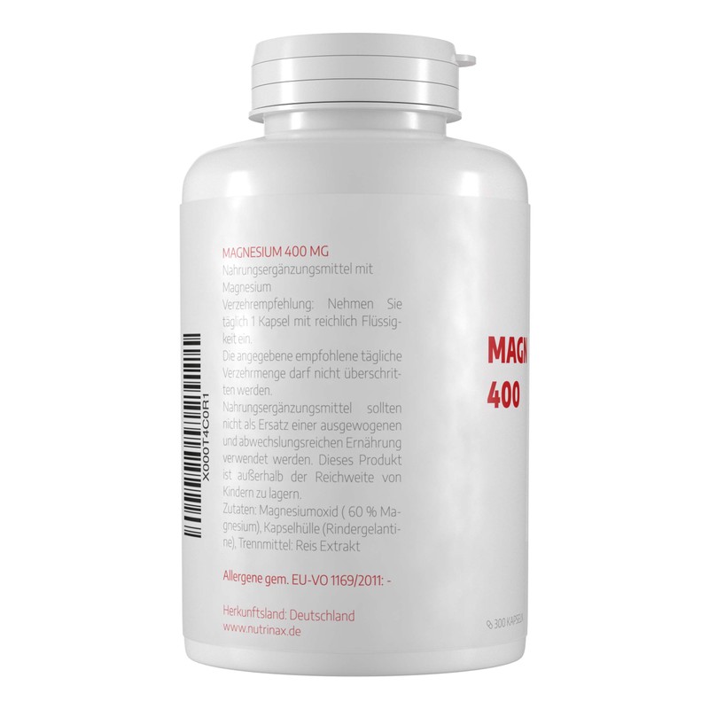 Magnesium 400-300 Capsules - 400mg Magnesium per Capsule - Made