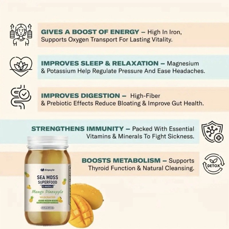 Sea Moss Gel Pineapple Mango Sea Moss Superfood 92 Minerals