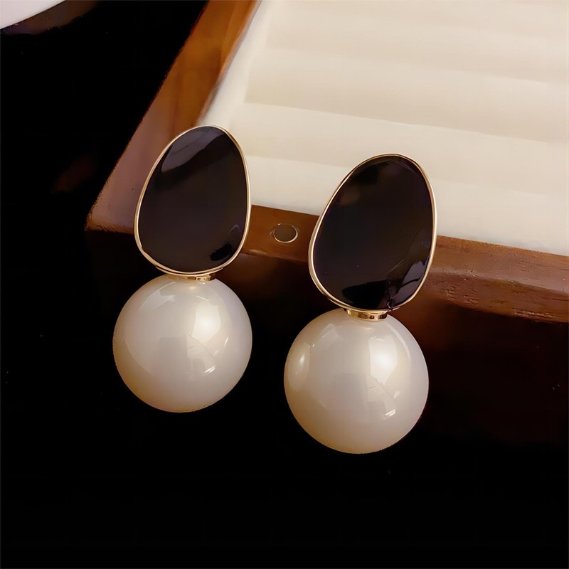Forrylin Pearl Drop Earrings for Women with Silver Post, Geometric