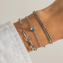 ASCOMY Dainty Gold Bracelets for Women 14K Gold Plated Peach Heart Chain Bracelet for Women Paperclip Chain Cuban Chain Bracelets Set Adjustable Triple Layered Bracelet Trendy Gold Jewelry Gift