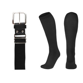 League Outfitters Baseball Belt and Socks Combo Adjustable Baseball/Softball Belt for Youth, Boys, Girls, and Adult (Black, Medium)
