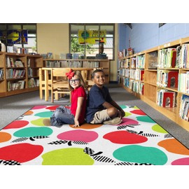 Flagship Carpets Schoolgirl Style Black White and Stylish Brights All Over Apples Classroom Area Rug for Indoor Classroom Learning or Kid Bedroom Educational Play Mat, 5'x7'6"