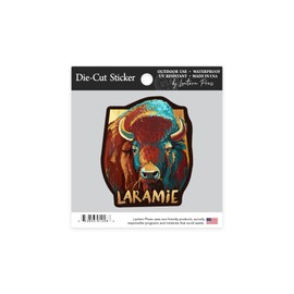 Die Cut Sticker Laramie, Wyoming, Bison, Vivid, Contour Vinyl Sticker 1 to 3 inches (Waterproof Decal for Cars, Water Bottles, Laptops, Coolers), Small