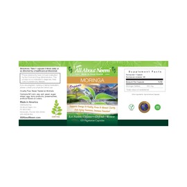 All About Neem Moringa Leaf Capsules Organic American Grown 400 mg 120 Ct Energy & Metabolism Booster Made in America