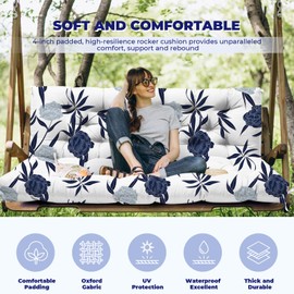 DANGHOOGY Porch Swing Cushions, Waterproof Outdoor Swing Cushions for Patio Furniture with Backresk, 2-3 Seater Thickened Patio Swing Replacement Cushion 60×40" (Blue Enchantress)