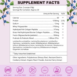 OMOGS Hydrolyzed Collagen Peptide Powder with Prebiotics, Vitamin C & Cranberry Extract，Support Hair, Skin, Nails, Bones, Digestive & Urinary Tract Health, Easy Dissolve, Non-GMO, for Women & Men.