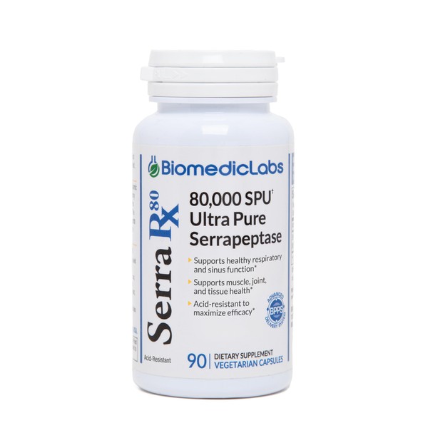 Serra-RX 80,000 SPU Serrapeptase - Acid-Resistant Proteolytic Systemic Enzyme, Non-GMO,