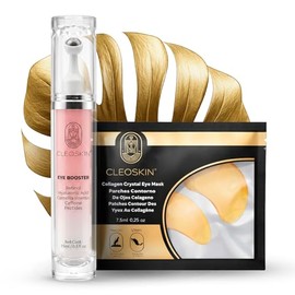 CLEOSKIN kit skincare crema contorno de ojos: Crema Eye Booster con Retinol, Cafeína y Péptidos + Parches de ojos de Hidrogel Colágeno 24K – Tratamien