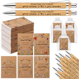 Sayglossy 10 Sets Teacher Inspirational Notepads Appreciation Gifts for Women Employee Wildflower Kraft Notebook Bamboo Ballpoint Pens with Organza Bags for Mother's Day Coworker Medical Volunteer