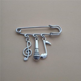 Music Notes Dangle Pendant Brooch Pin, Tiny Microphone Charm Sweater Shawl Clip, Cool Musical Symbol Dress Shirt Clip for Man Woman Costume Accessory