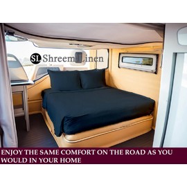 Shreem Linen Microfiber RV Sheet Sets, 48x75 3/4 Full Bunk, Navy Blue Solid - Fits Mattresses up to 8 Inches Deep, 4 Piece RV Bed Sheets for Campers, Motorhomes, and Travel Trailers