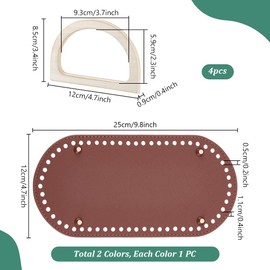 PH PandaHall 6pcs Crochet Bag Kit 2Pcs Oval PU Leather Crochet Bag Bottom 25x12cm Purse Extender Base 4Pcs Wooden Bag Handles Replacement for Beach Bag Crochet Handbags Straw Bag Purse