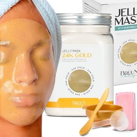 BRÜUN Jelly Mask Jar 24K Gold Mandelic Ac Aha Peel-Off Mascarilla De Goma Para El Cuidado De La Cara  23 Fl Oz Cuidado De La Piel Mascarilla De Gel