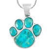 Dog or Cat Paw Necklace Pendant 925 Sterling Silver Genuine Gemstones (with 20" Chain) (Turquoise)