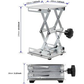 zoomto 8inch x8inch Lab Jack Scissor Stand Platform,200 x 200mm Stainless Steel Lab Jack Stand Table Lift, 304 Stainless Steel ，Expandable Lift Height Range 80mm-270mm, Maximum Support Weight 15kg