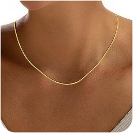 ASHINE Gold Chain for Women Long Necklace Non Tarnish Thin Dainty Sterling Silver 18k Pleated Simple Lobster Clasp 36 inch Gold Women Box Chain Necklace Valentine Jewelry