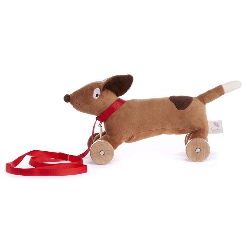 Ragtales RT501 Wooster Wooden Pull-Along Daschund Dog Soft Toy, Red