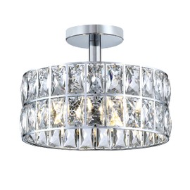 Crystal Farmhouse Drum Semi Flush Mount Close to Ceiling Lamp Fixture,for Living Room Dining Room Bedroom Kitchen Island Hallway (Chrome Finish, 10" Semi Flush Mount)