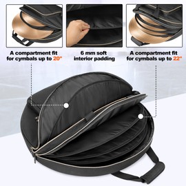 Damero 22" Cymbal Bag, Double Layer Cymbal Case with 6mm Padded Divider, Handles and Backpack Straps for Drum Cymbals and Accessories