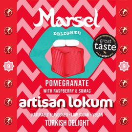 Marsel Delights, Artisan Turkish Delight - Low-Sugar, Naturally Flavored, Vegan, Gluten-free, No aromas or colorings (Pomegranate)
