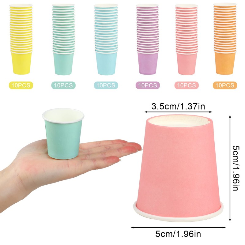 VEYLIN Small Disposable Paper Cups,120 Pieces 2 Ounce Mini Colored