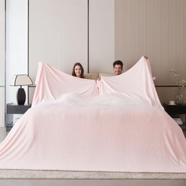 Oversized King Fleece Blanket 120x120 Inches, Seamless Soft Cozy 3D Jacquard Flannel Blanket 10'x10' Extra Large for Bed, Sofa, Couch, Travel & Camping, California King Throw, Pink Leaf