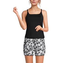 Lands' End Women's D-Cup Square Neck Tankini Swimsuit Top X-Large Black