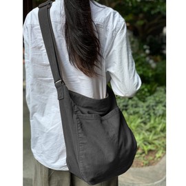 Bolso bandolera de lona para mujeres y hombres, con múltiples bolsillos, informal, para viajes, trabajo, Negro -