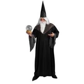 Men's Full Figure Wizard Black Costume Robe With Hat