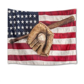 HVEST Sport Tapestry Baseball Glove and Bat Wall Hanging American Flag Wall Tapestry for Bedroom Living Room Dorm Party Wall Decor,92.5Wx70.9H inches