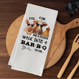 SereneHanctuary Funny Chicken Pig Cow Kitchen Towel,Chicken Pig Cow Decor for Kitchen Home,Sarcastic Dark Humor Gag Animal Lovers Gifts for Women Housewife