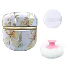 Qopoto Body Powder Puff and Container for Dusting Powder, Women Powder Puff and Powder Case for Bath and Travel (Flower Song)