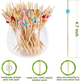 200 PCS Cocktail Picks, Fancy Toothpicks for Appetizers, Decorative Skewers for Appetizers Drinks Party Fruit, 4.7 Inch Long Wooden Bamboo Gold Ball Food Sticks Charcuterie Boards Accessories (Color)