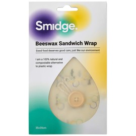 Smidge Beeswax Sandwich Wrap 35 x 35cm, Compostable Alternative to Cling Film, Reusable 100% Organic Washable Food Bag, Eco-Friendly, Patterned