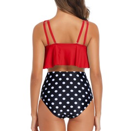 Tempt Me - Traje de baño de dos piezas de cintura alta para mujer, traje de baño con volantes y control de abdomen, rojo (Red Polka Dot), Large