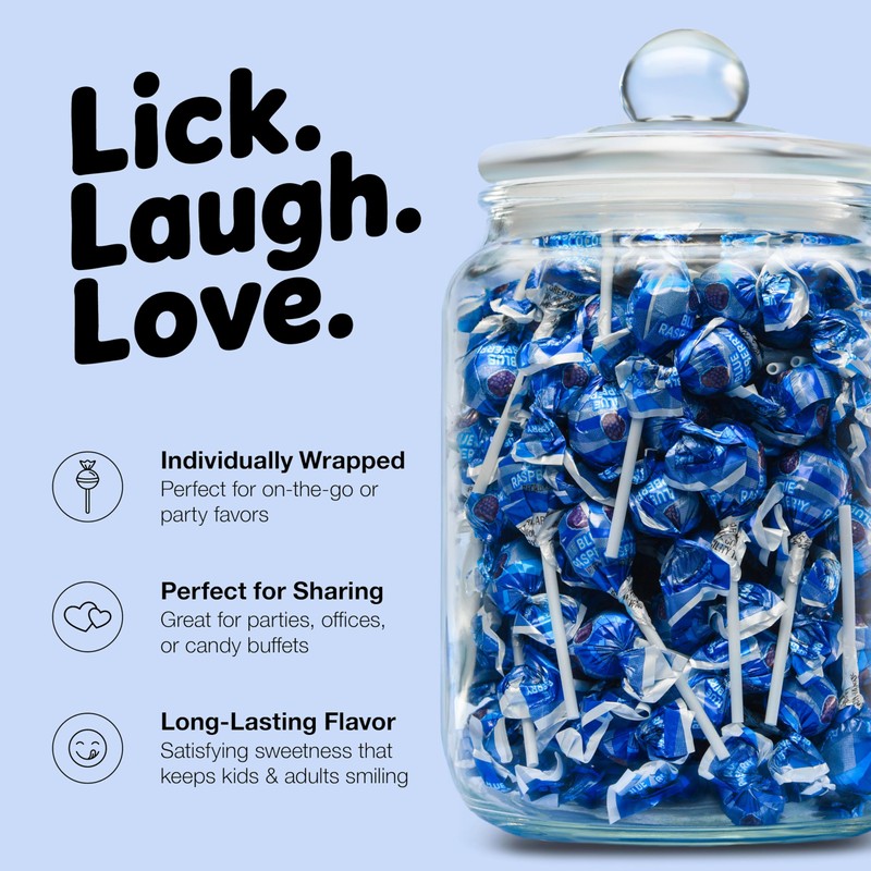 Blue Raspberry Lollipops – 65 Count Bulk Candy Pack, Individually