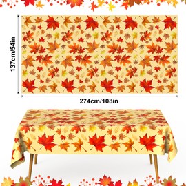 Fall Tablecloth, Thanksgiving Tablecloth, Thanksgiving Decorations Table Decor, 2 Pcs Plastic Table cloth Disposable Autumn Maple Leaf Rectangle Tables Cover for Harvest Friendsgiving Party 54" x 108"