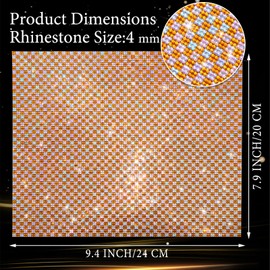 FULZTEY Giltter Rhinestone Sheet Self Adhesive,4 mm Sticky Gem Sticker for DIY Crafts,Orange Diamond Sheet Adhesive,Shiny Rhinestone Fabric Sticker for DIY Car Party Decoration,9.4 x 7.9 Inch