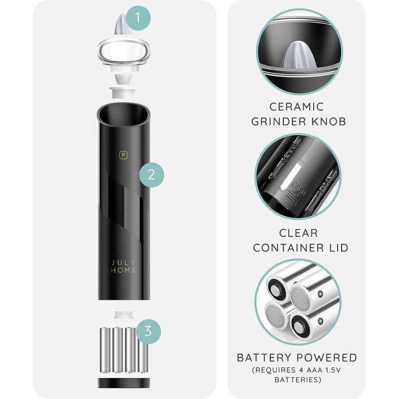 JULY HOME 2 Pack Gravity Electric Salt & Pepper Grinder
