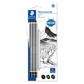 Staedtler Mars Lumograph Charcoal Pencils, Blister Pack of 3 Drawing Pencils (H, M, S) + 1 Blending Stump